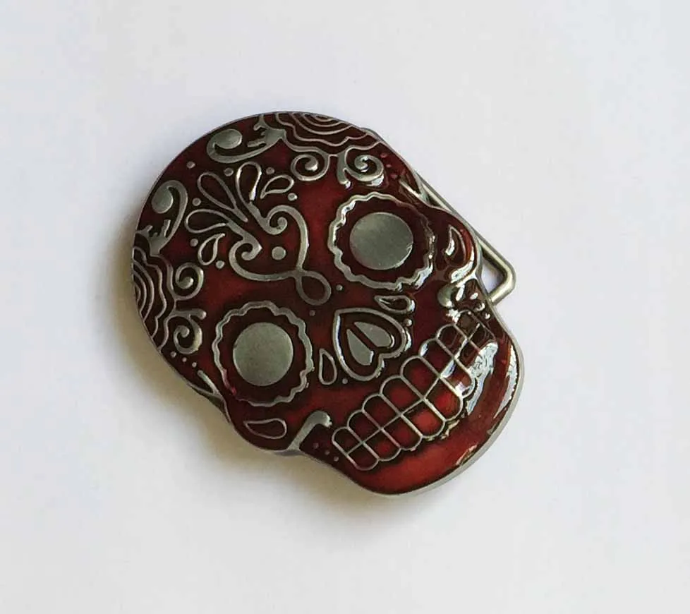 Clear Red Mexican Katrina Skull Belt Buckle