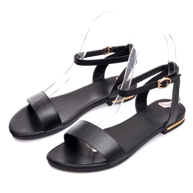 Asumer Plus size 34-43 new high quality genuine leather sandals women shoes ladies solid color flat summer beach shoes