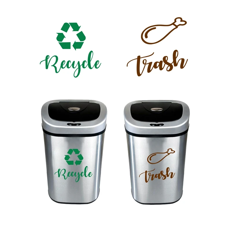 Recycle and Trash Sign Decals , Trash Can Green Recycle Vinyl Sticker Deocr , Trash Logo Decal kitchen Garbage Bin Art Decor