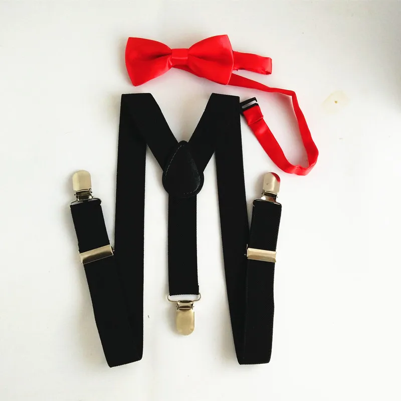 LB001-S Baby Accessoires Voor Baby Broek Zwart Jarretel Met Solid Bowtie Sets Elastische Verstelbare Kids Bretels Bowtie