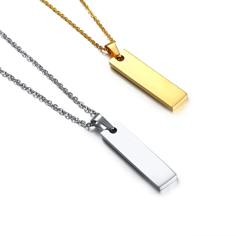 Vnox Gold Tone Bar Necklace Pendant Gifts for Her Free Engraving Personalized Name Date Love Words Necklaces