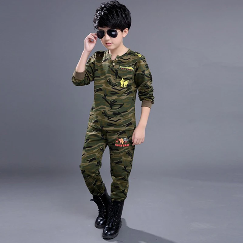 Children's Long Sleeves Camouflage Sets Boys & Girls Spring Fall Special Forces Military Uniform Little Kids Tracksuit 2 Pcs X47