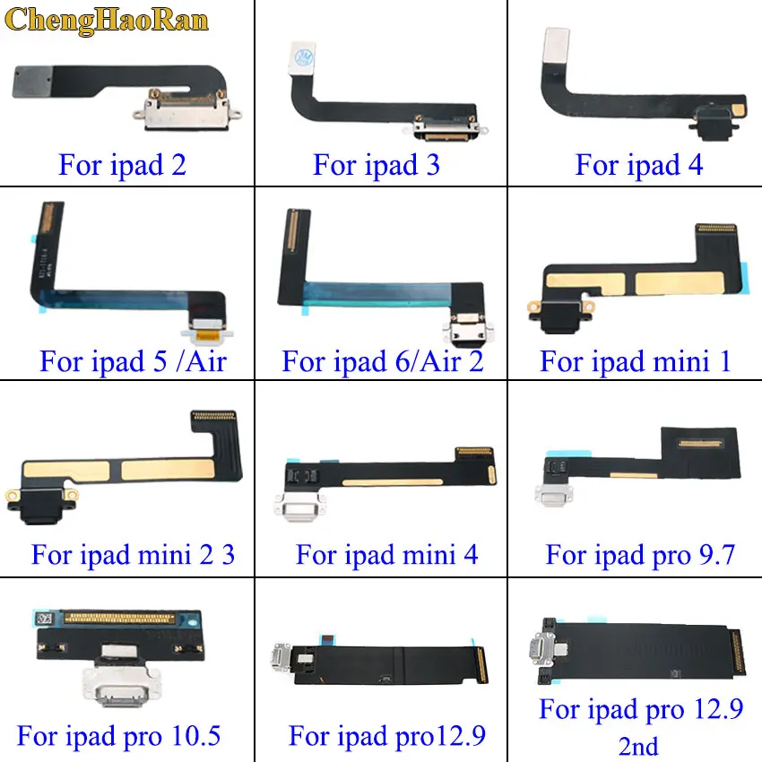 ChengHaoRan For iPad 2 3 4 5 6 Air 2 Mini 1 2 3 4 Pro 9.7 10.5 12.9 Connector Power USB Charger Charging Port Plug Flex Cable