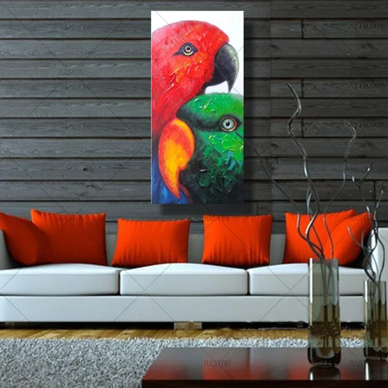 100% Hand Painted Canvas oil Paintings colourful  Parrots Animal Oil Painting On Canvas Wall Pictures For Living Room Home Decor