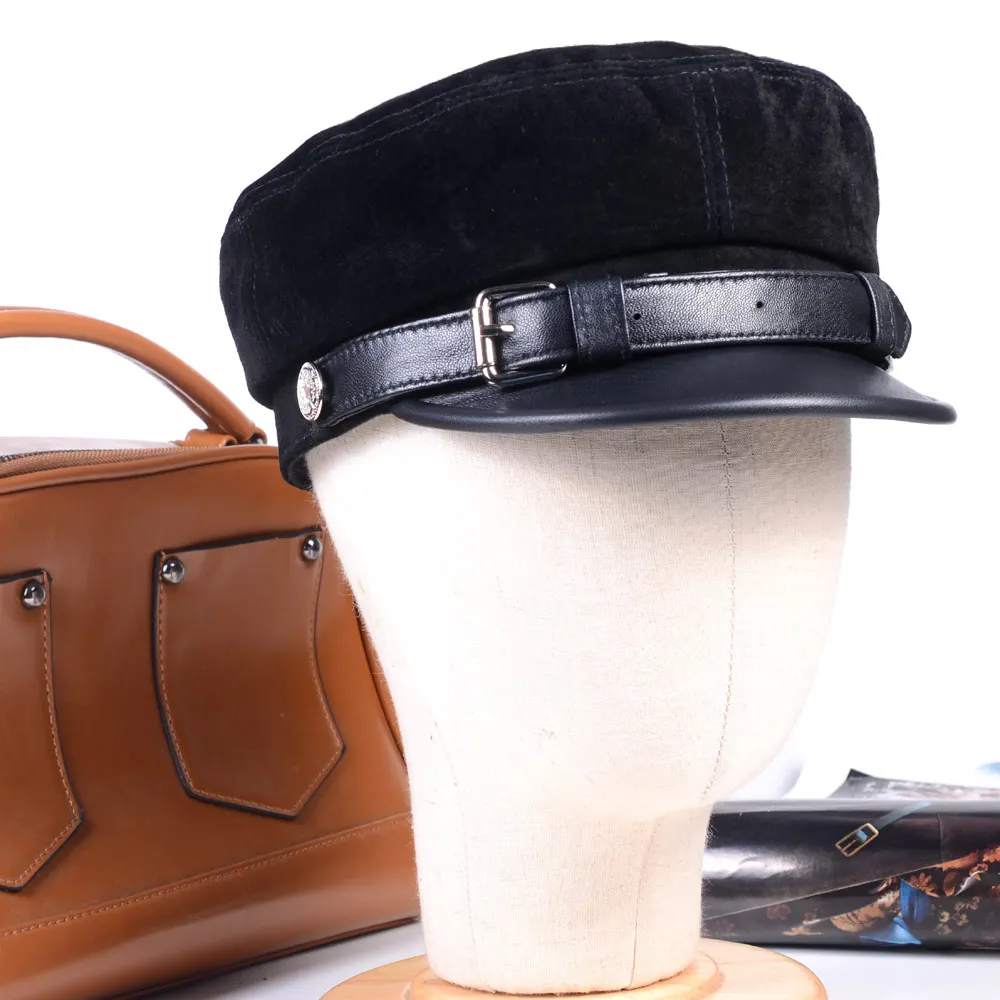 Men's Women's Genuine Suede Leather Fashion Beret  Golf Military Navy Newsboy caps/hats