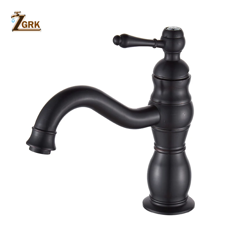 ZGRK Basin Faucets Brass Oil Rubbed Bronze Black Bathroom Sink Faucet Countertop Deck Hot Cold Mixer Water Taps