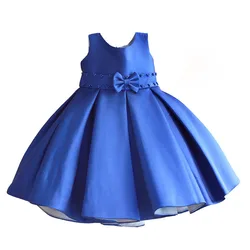 Thick Satin Dress for Girls Beading Birthday Wedding Party Girl Kid's Dresses Formal Ball Gown 3 to 7 Years