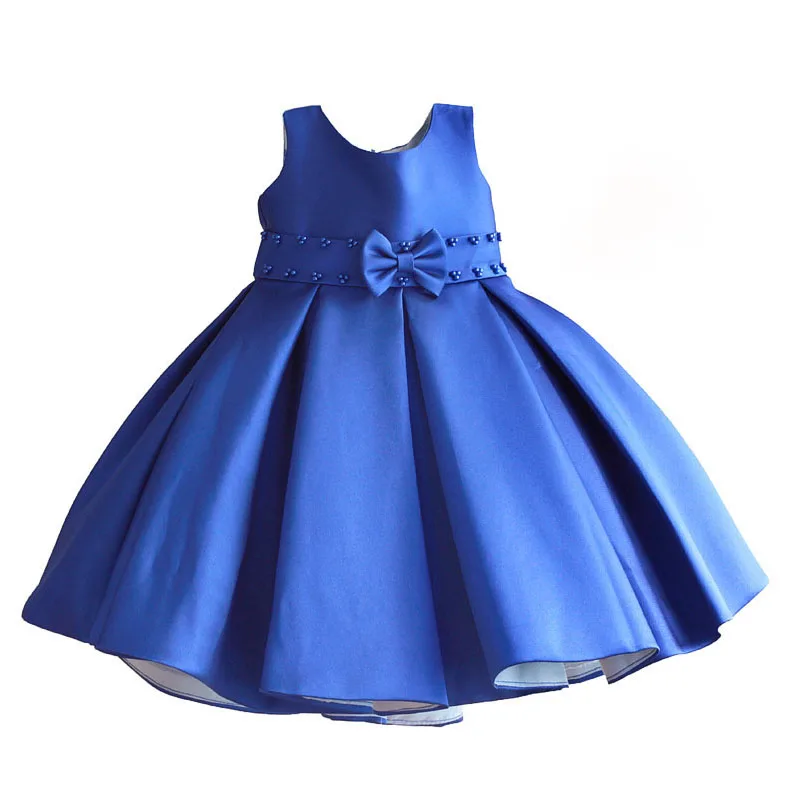 Hetiso christmas girl dress dark blue pearl belt kids wedding dress cute bow children clothes roupas infantis menina for 3-8T