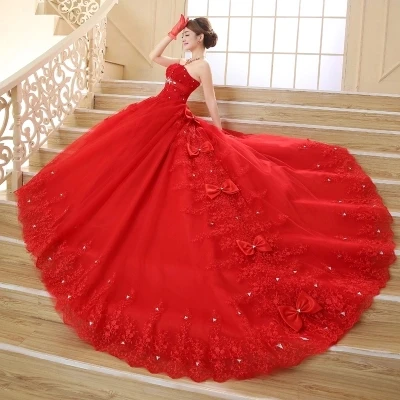 Vestidos de novia rojos de Encaje Vintage, bonitos vestidos de novia de talla grande con cola larga del 2020, vestidos de novia, vestidos de novia