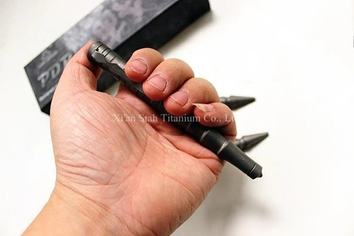 Titanium TC4 Tactical Personal Defense Piton Ink Pen / Emergecy Hammer 123mm Long Weight 45g with AUS6A Stiletto Accessory