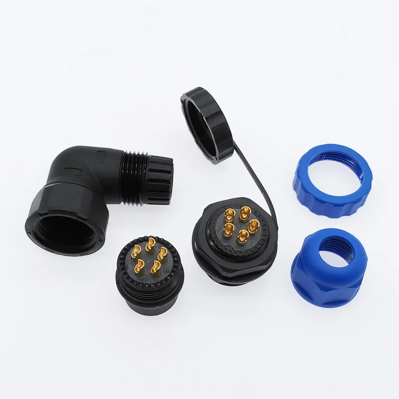 SP20 90 degree elbow waterproof connector 2pin 3/4/5/6/7/8/9/10/12/14Pin IP68 Industrial power angle connectors