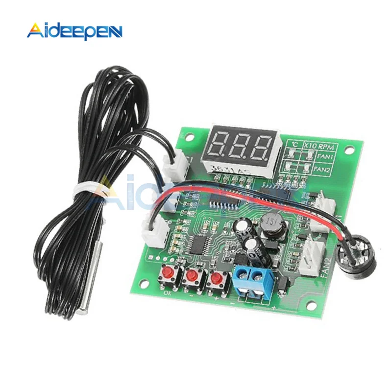 4 Wire 2 Channel PWM Fan Temperature Controller PC Fan Motor Speed Controller LED Digital Thermostat DC 12V 24V Heat Sink