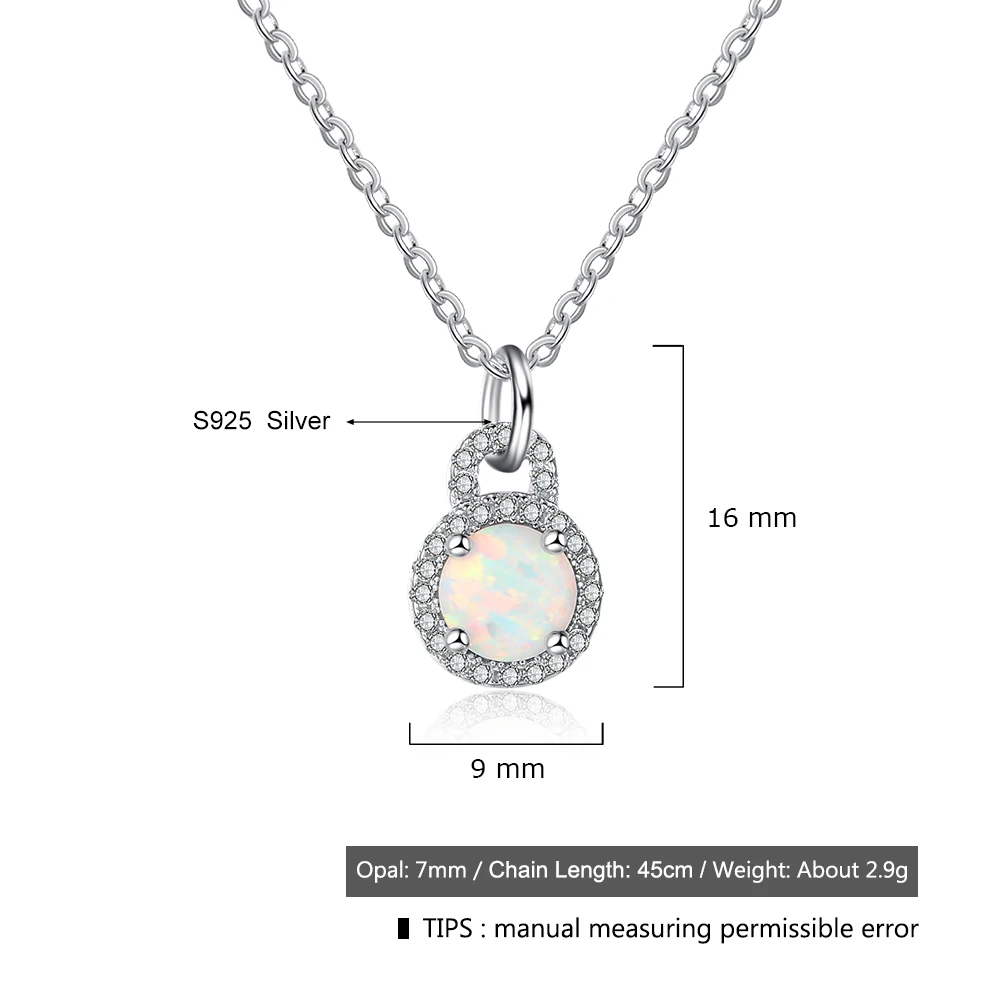 925 Sterling Silver Pendant Necklace Cubic Zirconia & Round Blue Pink White Opal Necklace For Women Fine Jewelry (Lam Hub Fong )