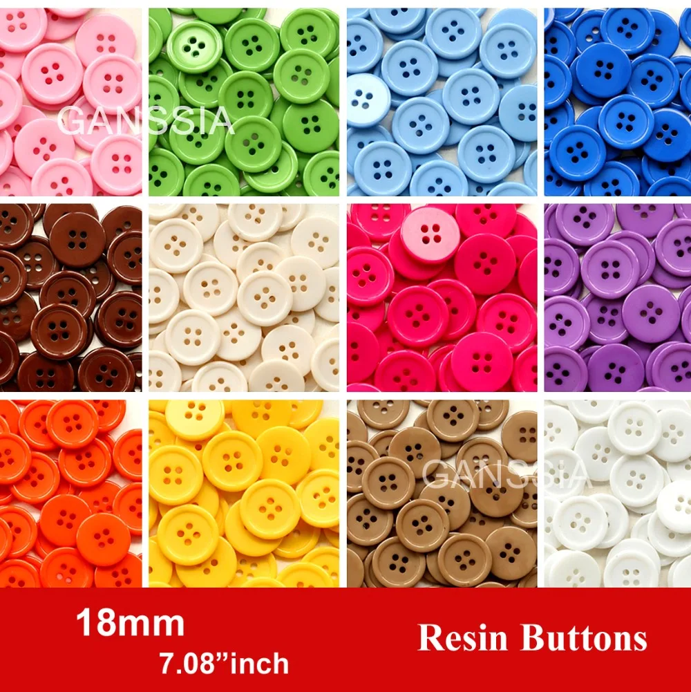4穴18mm, 23 ", 32" 樹脂製の手工芸品用ボタン,縫製ボタン,キャンディーカラー,卸売り,バッチあたりSS-674-1, 60個