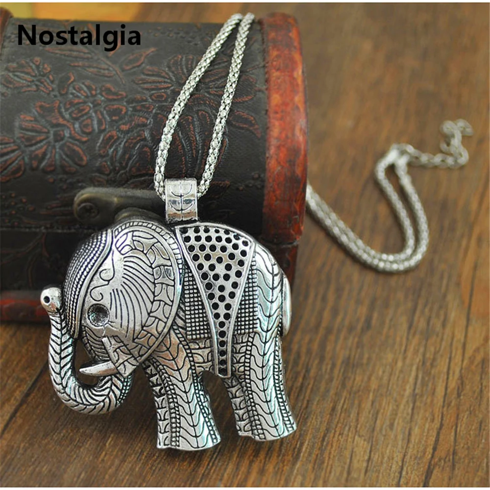 Boho Ethnic Jewelry Vintage Tibetan Silver Elephant Pendant Necklace For Women Bijoux Gifts Valentine's Day present