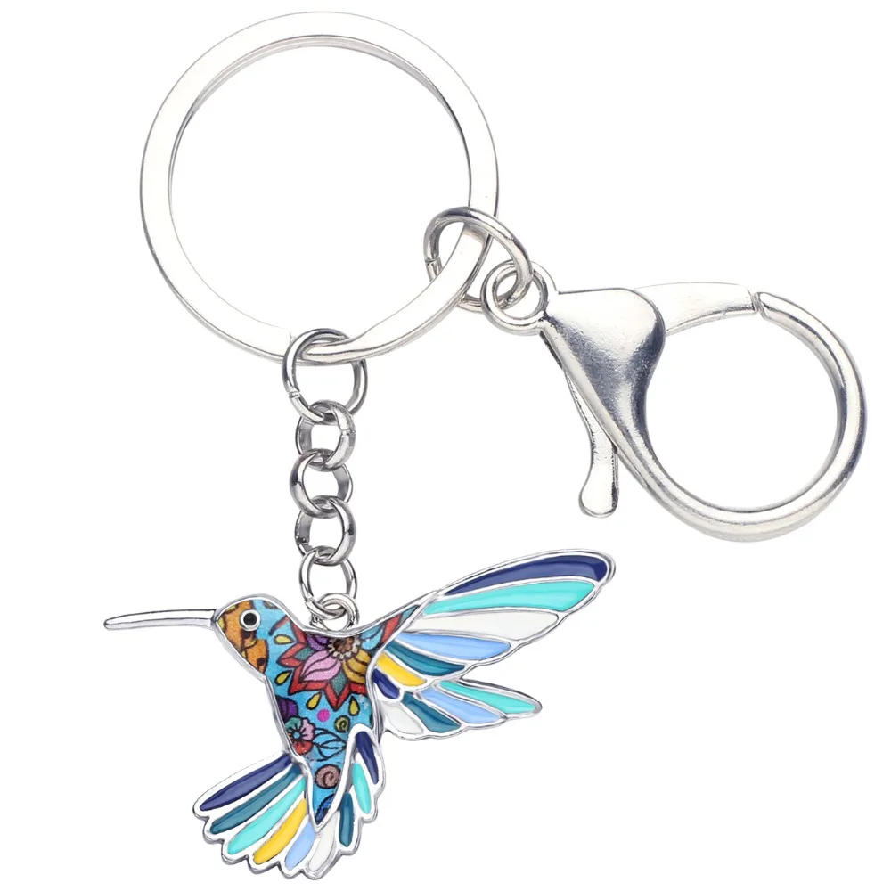 Bonsny Statement Enamel Alloy Floral Hummingbird Bird Key Chain Keychain Ring Animal Jewelry For Women Girls Bag Car Charms Gift