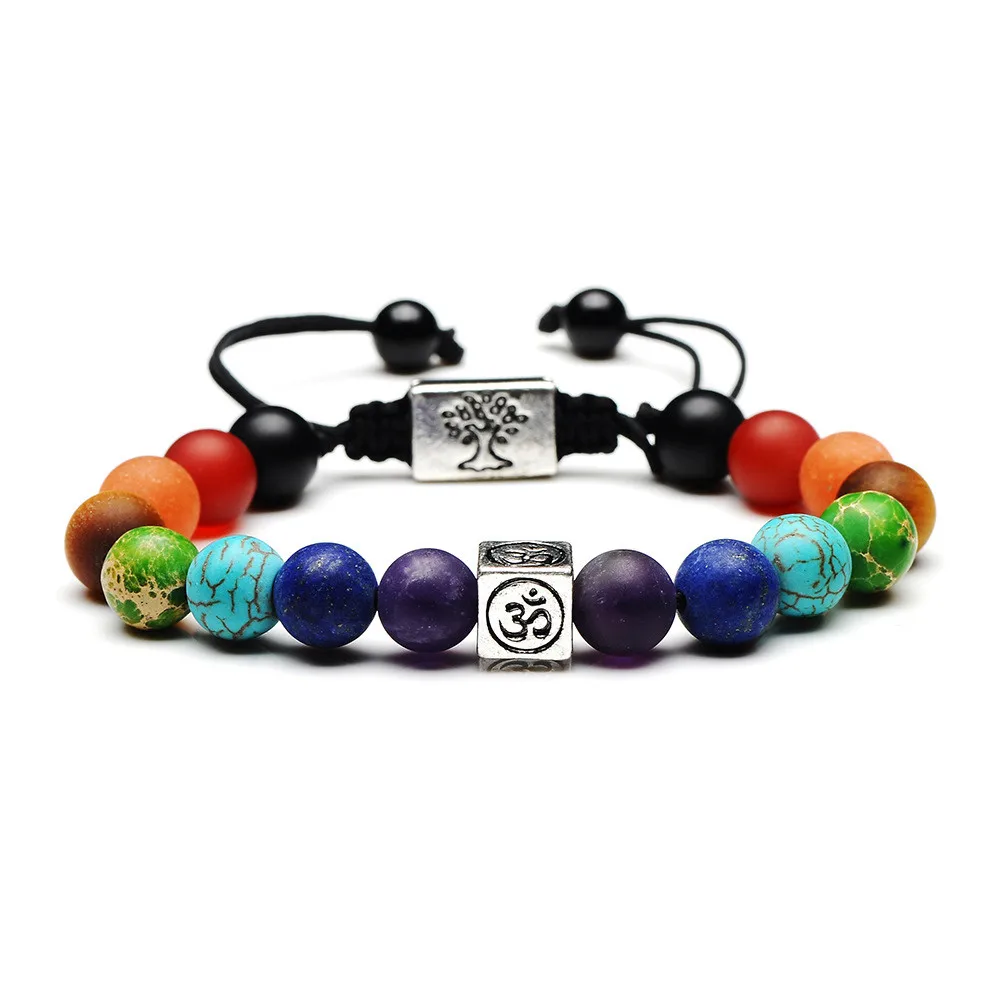 DIEZI Christmas Gift 7 Chakra Tree Of Life Charm Bracelets Multicolor Beads Stones Weave Rope Bracelet Women Men Yoga Bracelets