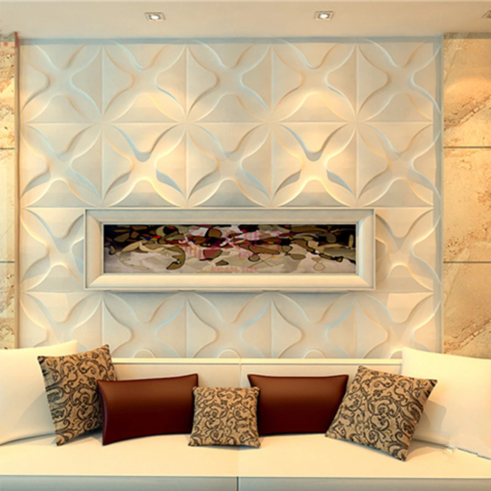 RAYUAN 4PCS PVC 3D Wall Stickers White Panel Flame-retardant Waterproof Wallpaper Living Room Shop Home Decor 30x30CM