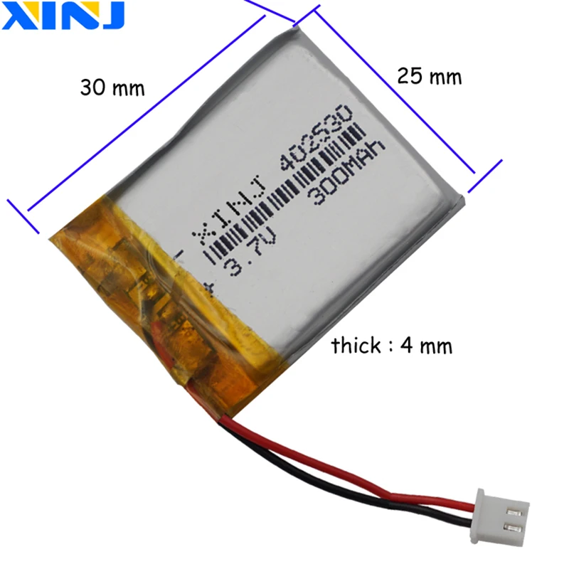 Batteria ai polimeri di litio da 3,7 V 300 mAh 1,11 Wh 402530   Cell Pack JST 2pin 2.54mm per registratore di guida Bluetooth per fotocamera per auto Sat Nav Mp4