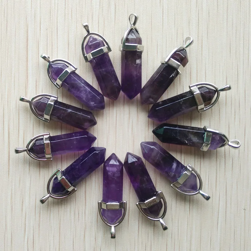 

Fahsion Natural amethyst stone purple Hexagonal healing Reiki Point pendants jewelry accessories 10pcs/lot Wholesale