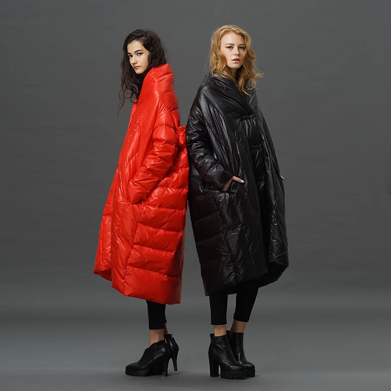 S-4XL fashion 90% duck down coat fashion brand high collar cloak style long down jacket female oversize thick warm coat wj1305