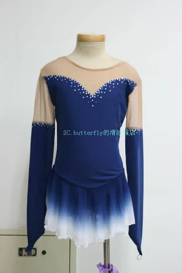 

ice skating clothes blue figure skating blue dress custome hot sale girls skating suit free shipping diamonds