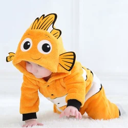 Bebê nemo peixe pijamas roupas recém-nascidos macacão infantil macacão macacão bonito animal traje outfit com capuz macacão de inverno para o menino menina