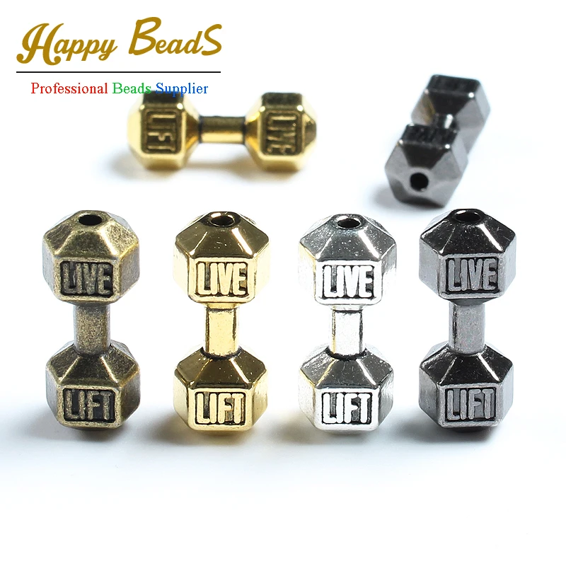 10pcs/lot 8*20mm 4Colors Barbell Dumbbell Spacer Beads Charms fit Diy Beaded Fitness Dumbbell Bracelets Making Accessories