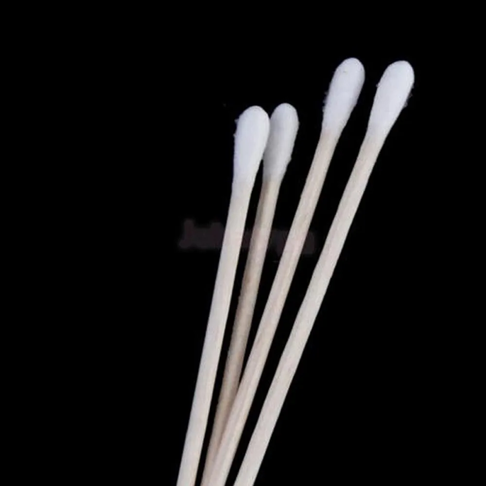 100Pcs Long Wood Handle Cotton Swab Medical Swabs Ear Cleaning Cosmetic Wound Care Cotton Buds Sanitary Round Cotton Tip Swab