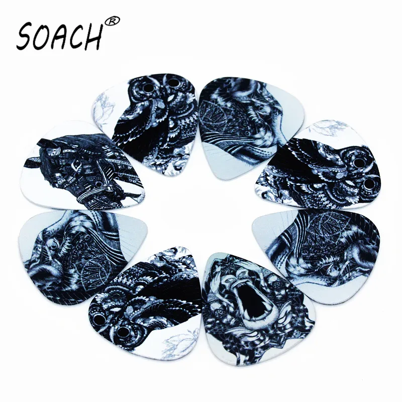 SOACH 50PCS 0.71mm high quality guitar picks two side pick Black and white animal picks earrings DIY Mix picks guitar