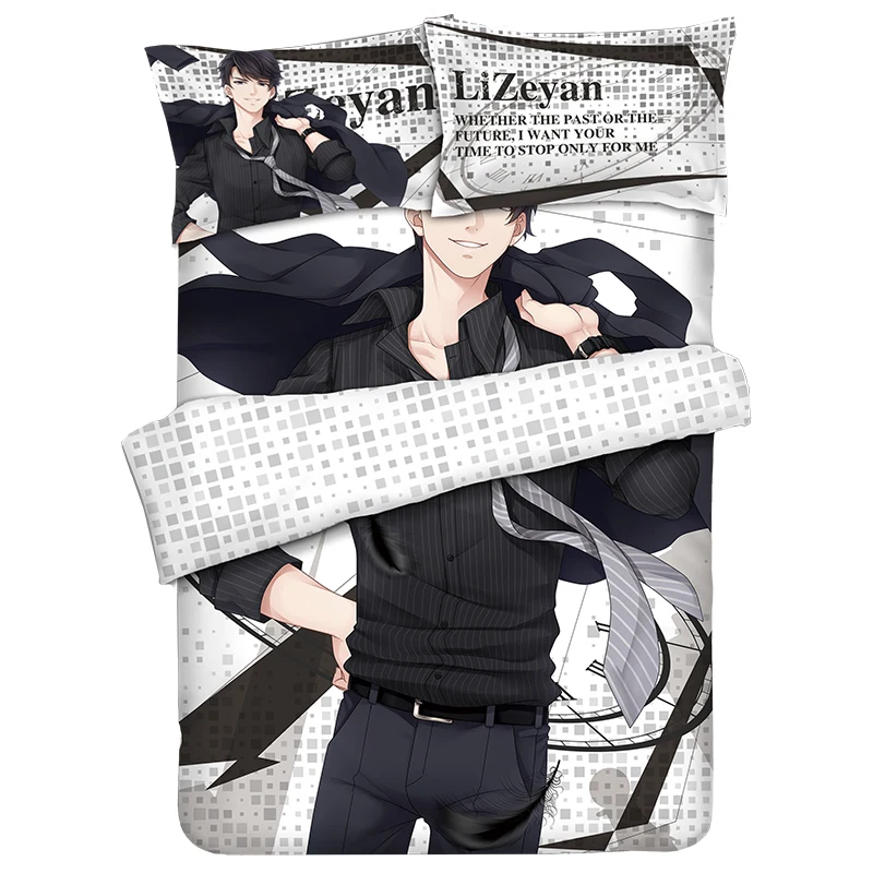 Anime JK Hot Love Game Paper Games Li Zeyan Male Bedding Sets 4PCS Bed Flat Sheet Duvet Cover Pillowcase Bed In A Bag