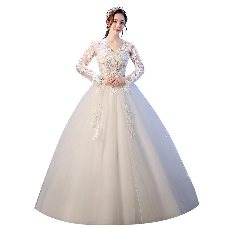 Customized Bride's Lace Up Wedding Dress Retro-vintage V-neck Ball Gown Wedding Dresses Princess Bridal Dresses