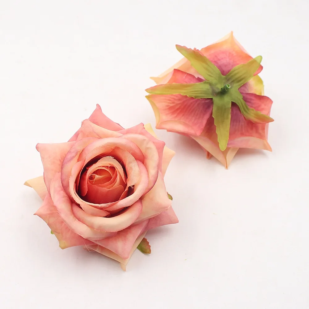 5Pcs 9cm Rose Head Artificial Silk Flower For Wedding Home Decoration DIY Room Decora Craft Accessories Wreath Rose Flowers