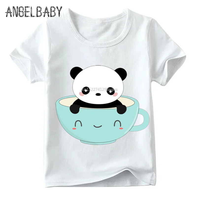 

Boys/Girls Cartoon Print Cute Coffee Panda Funny T shirt Kids Summer Short Sleeve Tops Children Casual T-shirt,ooo2109