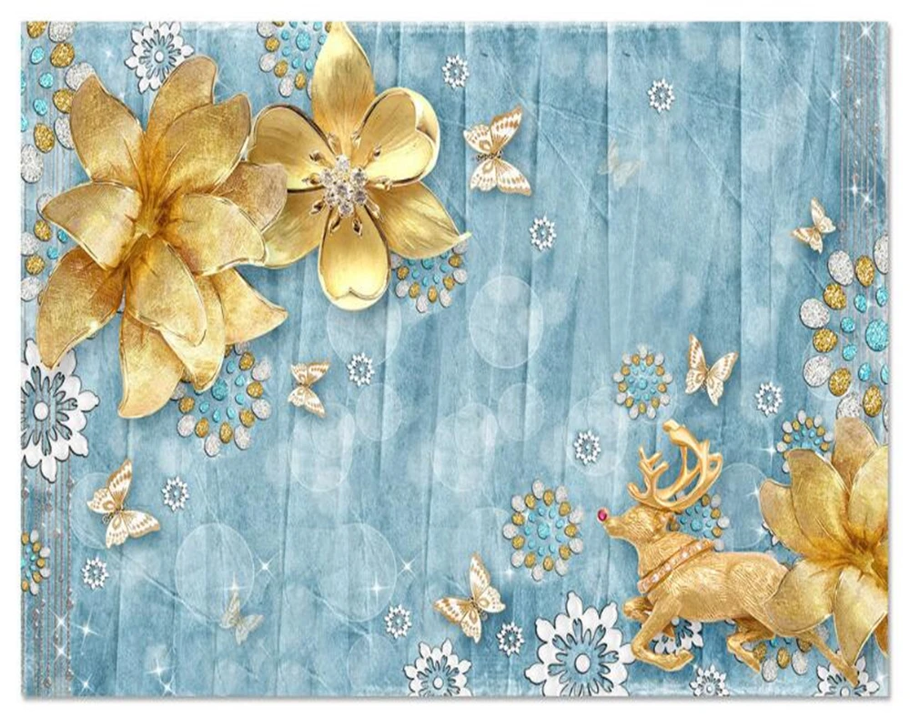 Beibehang Custom wallpaper 3d luxury gold jewelry flowers Mediterranean European TV backdrop 3d wallpaper mural papel de parede