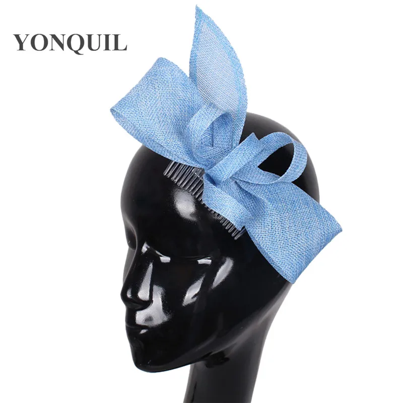 Thanh Lịch Giả Sinamay Fascinators Căn Cứ Với Lông Vũ Cưới Mũ Nhân Dịp Nón Nữ Ánh Sáng Xanh Dương Phụ Kiện Tóc