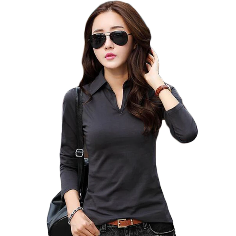 Rihschpiece Sexy Polo Shirt Women Black Long Sleeve shirt Plus Size Tops Punk Cotton Shirt Slim Clothes Polo RZF850