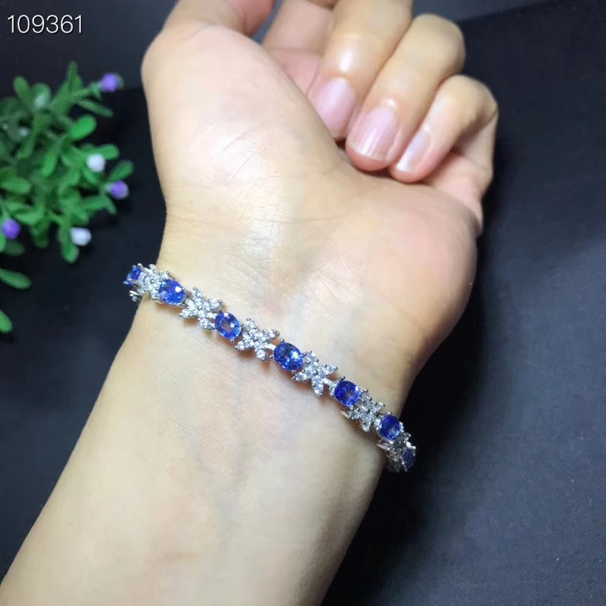 fascinating natural  blue sapphire gemstone bracelet for women jewelry real 925 silver natural gem luck birthstone pary gift