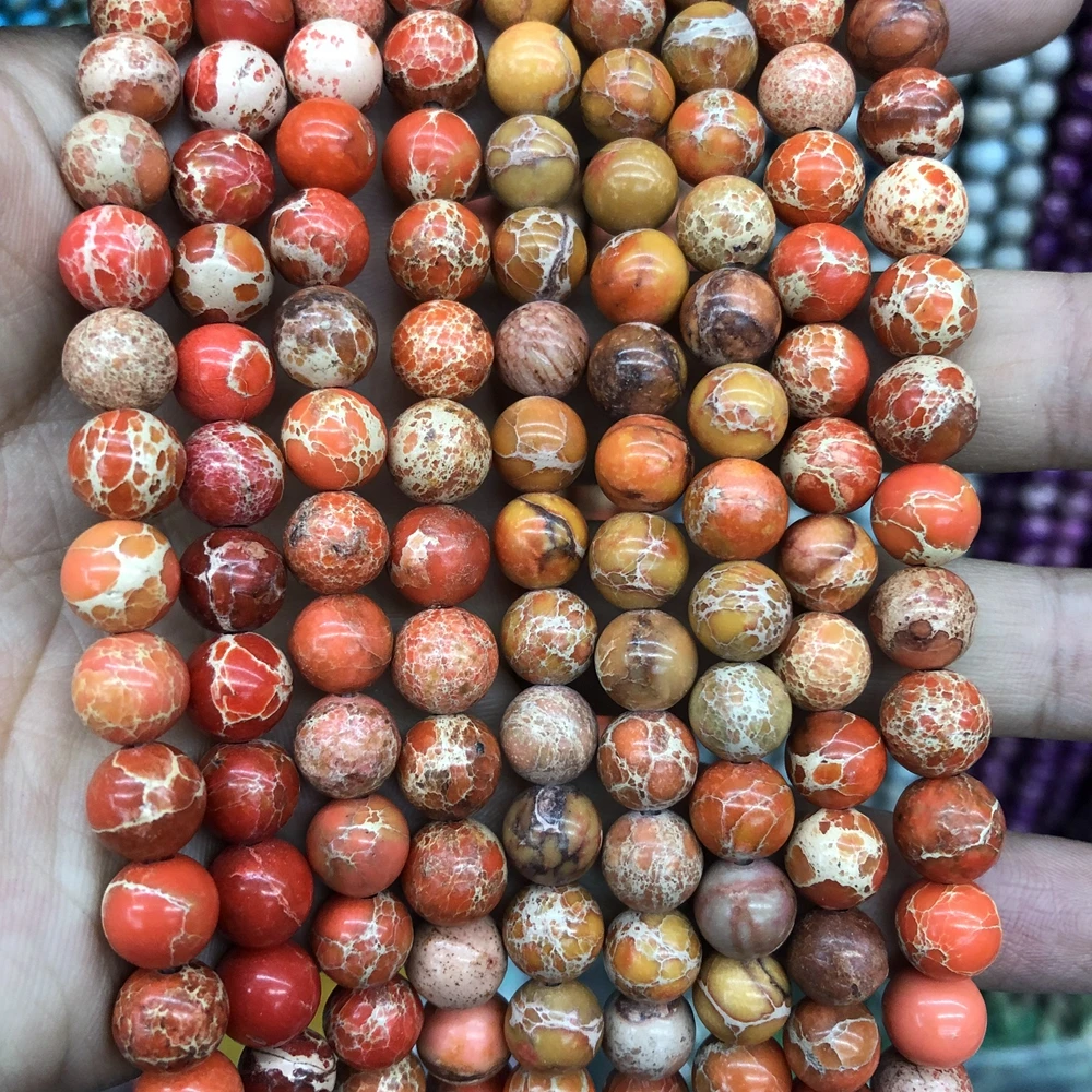 Wholesale Orange Imperial Jaseper beads Sea Sediment Stone Beads 6MM 8MM 10MM 12MM Round Gem Stone Loose Beads for jewelry 15.5