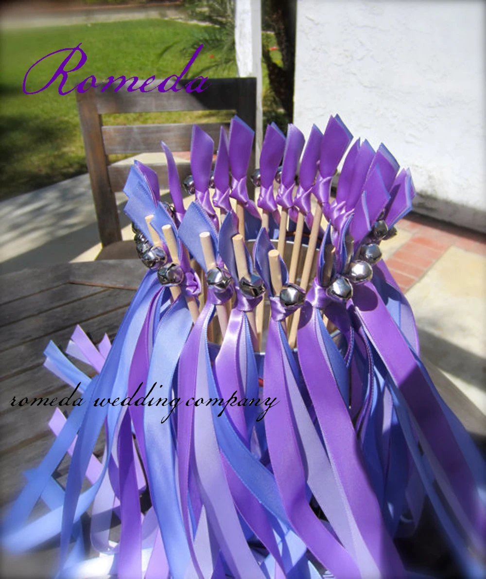 

50 pcs purple and light purple Wedding Wands Ribbon Bells Streamers Birthday Party