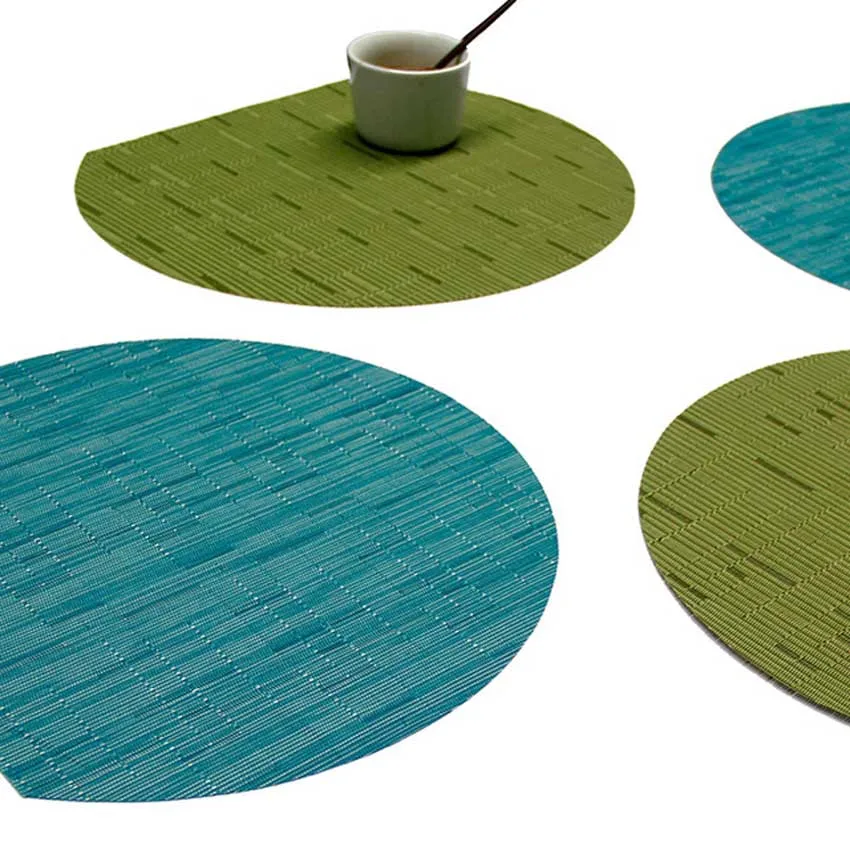 Bamboo Weave Solid Color Nordic Placemats Oilproof Dining Coffee Table Mats Bowl Pads Waterproof Semicircular 35*31cm Restaurant