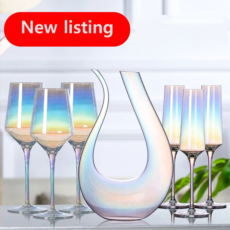 

European Crystal Wine Glass Cup, Champagne Glasses, U-shaped Decanter, Rainbow, Amber Color, Bar, Hotel Party, Drinkware