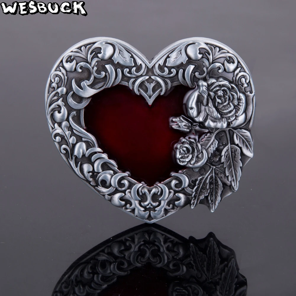 WesBuck Brand New High-quality 3D Red love Roses Fashion belt buckle Classic Mens Womens Jeans accessories