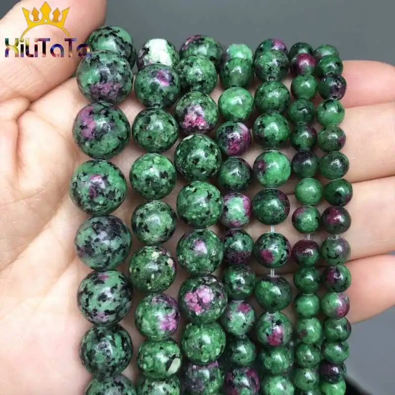 Natural Epidote Zoisite Stone Beads Smooth Round Loose Beads For Jewelry Making DIY Bracelet Necklace 15''Strand 6/8/10/12mm