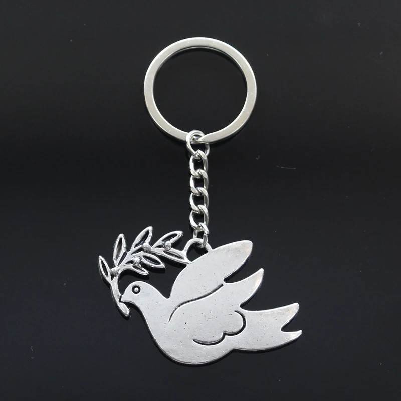 New Keychain 38x56mm Peace Dove With Olive Pendants DIY Men Car Key Chain Ring Holder Keyring Souvenir Jewelry Gift