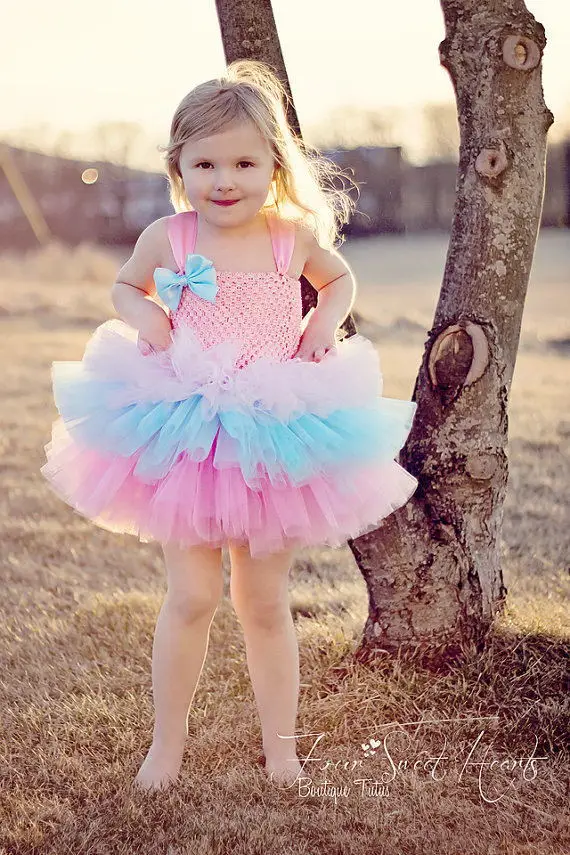 Candy Color Girls 3Layers Cake Tutu Dress Baby Crochet Tulle Tutus with Ribbon Bow and Flower Headband Kids Birthday Party Dress