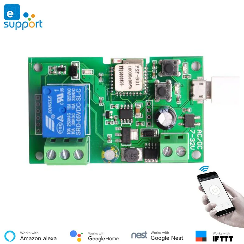 eWelink smart usb 7-32v diy 1 canal jog avançando sem fio wifi interruptor de casa inteligente, controle remoto de voz com alexa