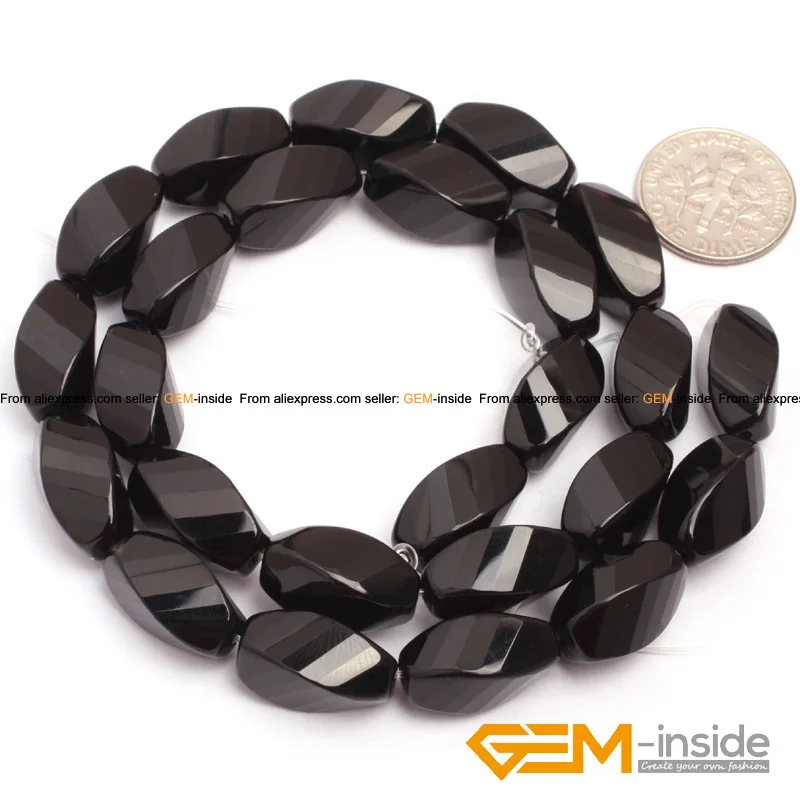 Agat : Twist AA Grade Black Agat Beads Strand 15\