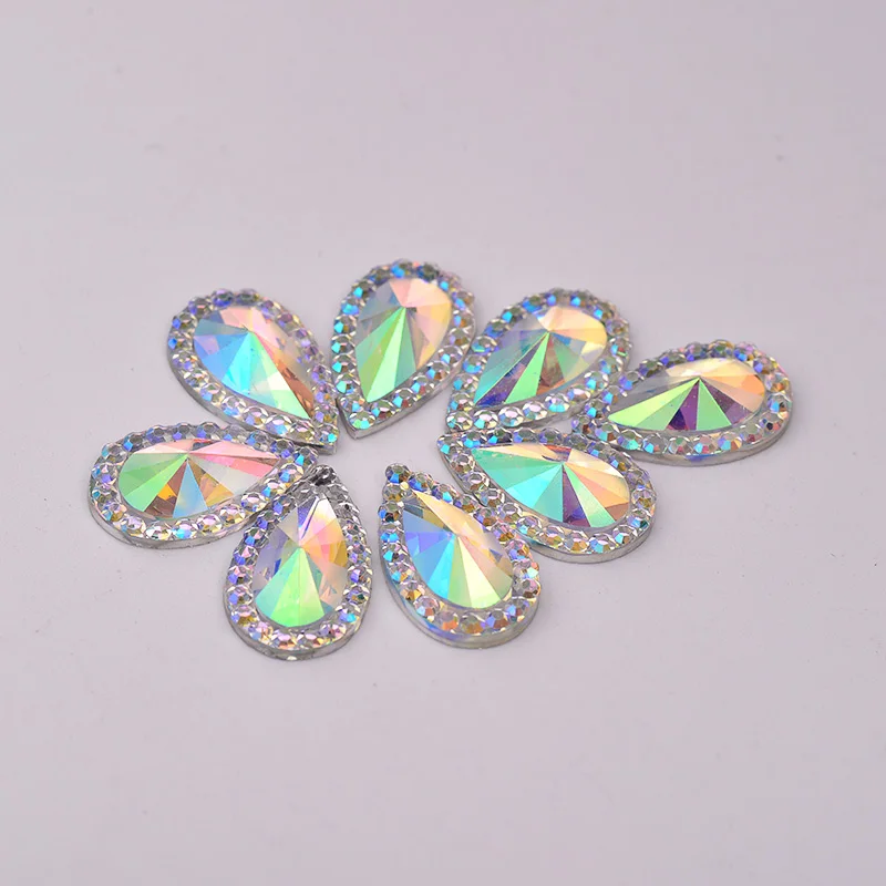 JUNAO 8x13mm 10x14mm Drop Shape Crystal AB Resin Rhinestones Non Sewing Beads Glue On Flat Stones Applique Scrapbook Strass