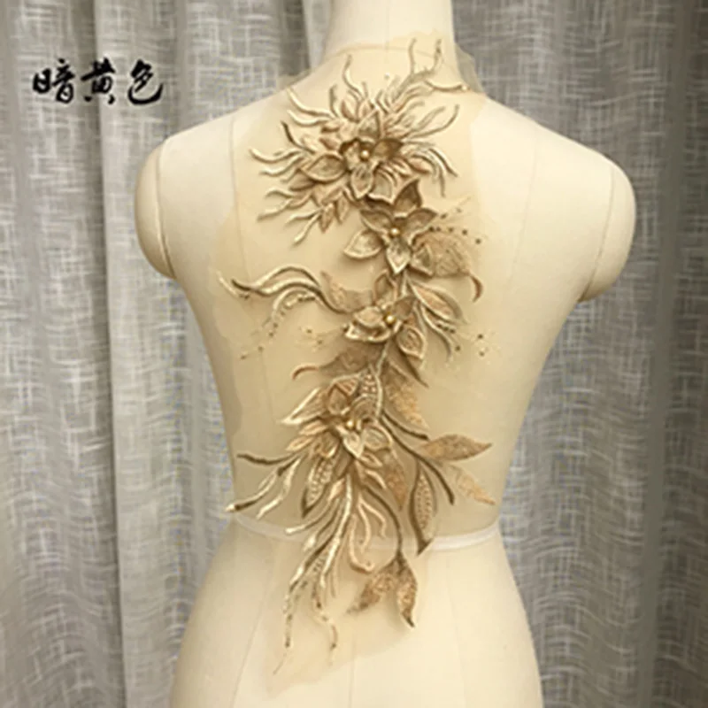 10Pieces Beaded Lace Embroidery Big Flower Patch Children's Wedding Dress Costume DIY Decorative Flower Flower Stickers